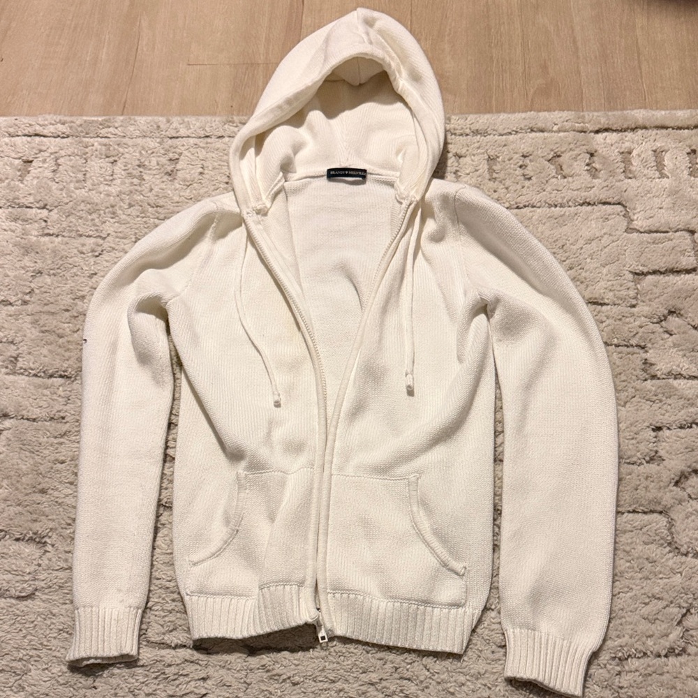 Brandy Melville White Hooded Zip-Up Sweater